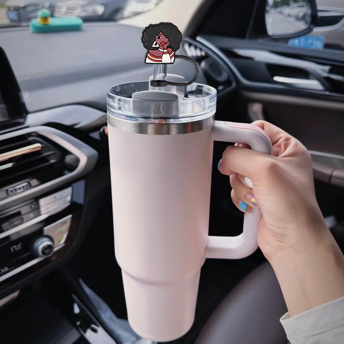 9Pcs Black Girl Straw Cover Topper for Stanley 40oz Tumbler Straw Cap for 0.4inch Straws Stanley Cup Accessories