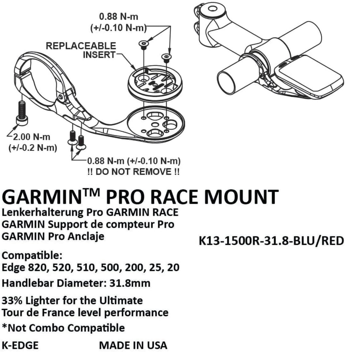 K-Edge | Race Bicycle Computer Mount | for Garmin GPS Devices | Black