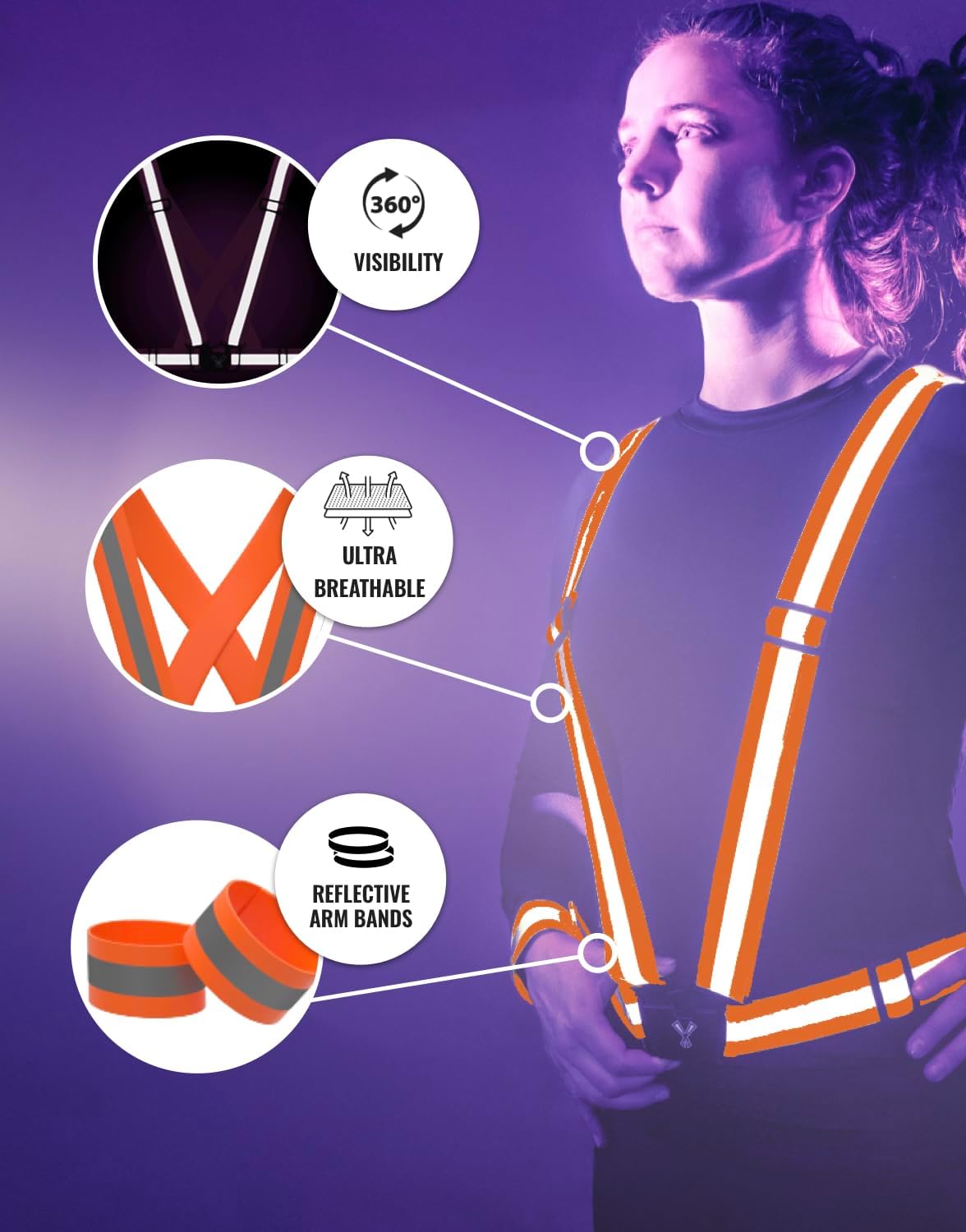Reflective Vest with Hi Vis Bands, Fully Adjustable & Multi-Purpose Reflective Running Gear, Reflective Straps for Night