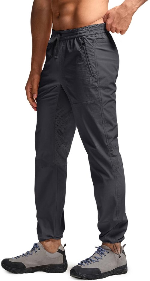 CQR Men's Lightweight Vent Hiking Pants, Water-Resistant & Breathable Sports Outdoor Athletic Pants with Elastic Waist, Ascend Crux Carbon Grey, 32W x 30L