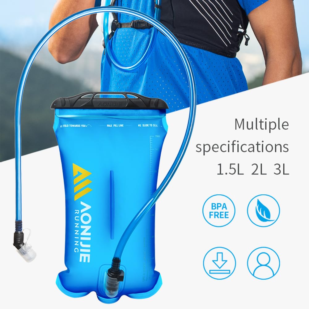AONIJIE Foldable Hydration Bladder Water Reservoir 1.5L 2L 3L Leak Proof Easy Clean BPA Free Suitable for Bicycling Hiking Camping Hunting Running (Blue,2L)