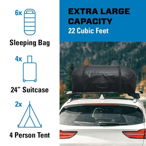 REESE 59007 Waterproof Rooftop Cargo Carrier Bag for Cars, SUVs or Trucks with/Without Roof Racks, 22 Cubic Feet, Heavy Duty 840D Abrasion-Resistant PVC Fabric with Anti-Slip Mat