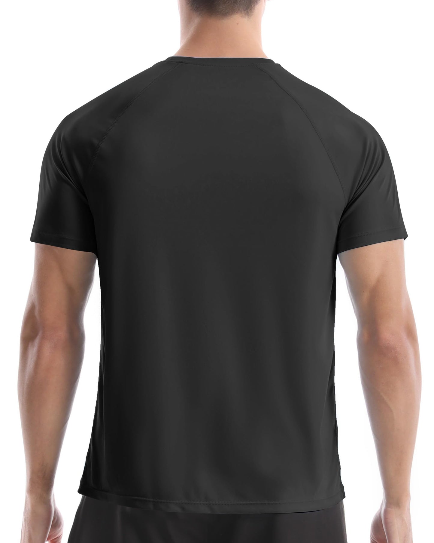 Roadbox Men's Rash Guard Short Sleeve, UPF 50+ UV Sun Protection Swim Shirts, Quick Dry Lightweight Water Surf Beach T-Shirt Black