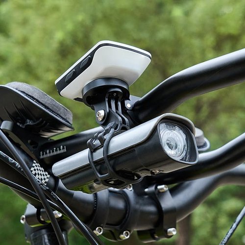 GPS Computer Mount for Aero Bars, TT Bars, or Tri Bars for Road and Triathlon Bikes Compatible with Garmin, Wahoo, CatEye, and Bryton with GoPro Action Camera and Bike Light Attachment