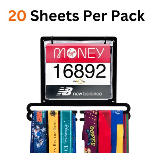 Race Bib Medal Display Sheets 20 Pack - Vinyl Sheet Protector - Vinyl Bib Pouches - Race Bib Covers - Running Bib Portfolio - Run Bib Holder - Running Bibs Sheets - Bib Vinyl - by Vorlich
