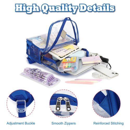 Lroiutian Clear PVC Waterproof Transparent Backpack, Heavy Duty See Through for Girls, Boys, Women, Men - Royal Blue