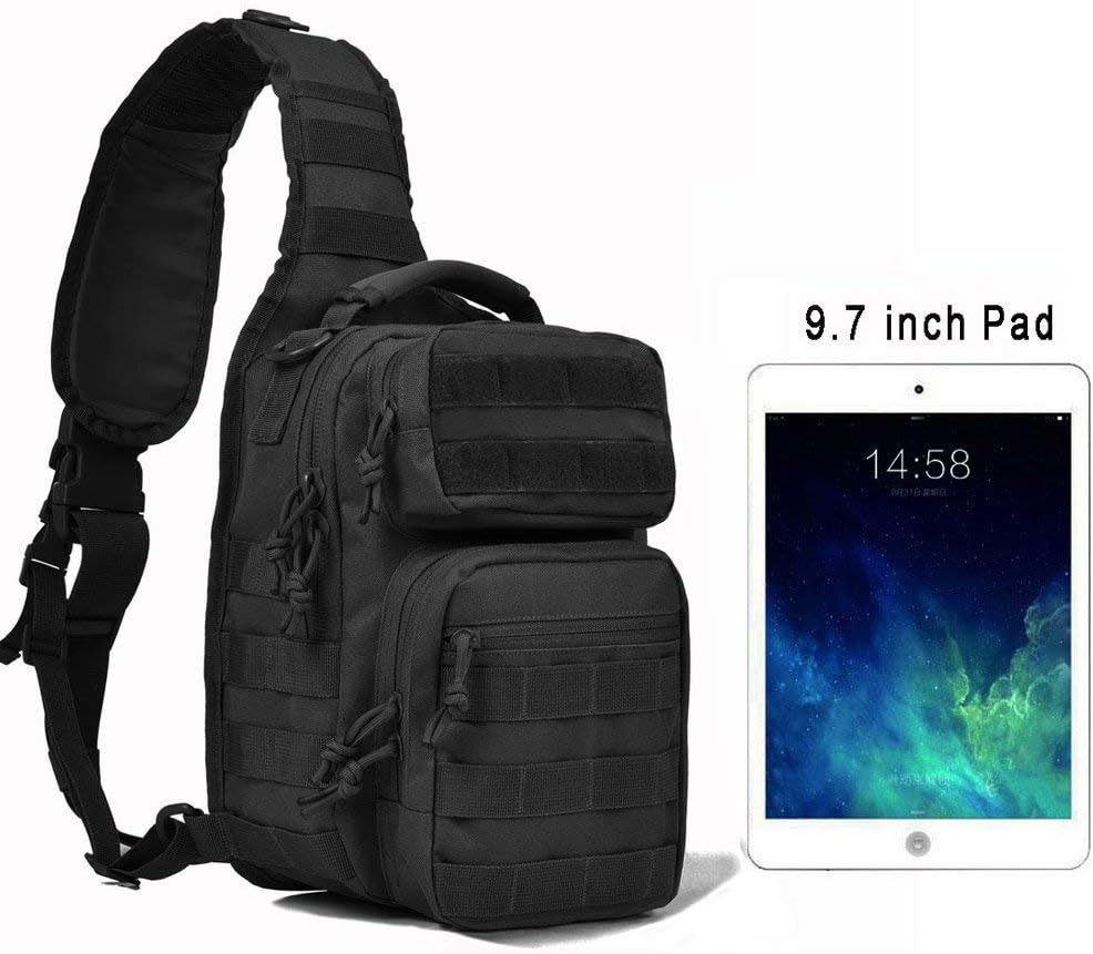 FAMI Tactical Sling Bag Pack Military Rover Shoulder Backpack EDC Assault Range Bag, Water-Resistant with Flag Patch