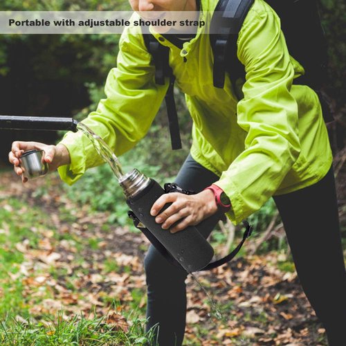 Outdoor Sports Water Bottle Bag, Wearable Colorfast Thermal Water Bottle Case Cover Sleeve with Strap (Black) Water Bottle Sling Holder