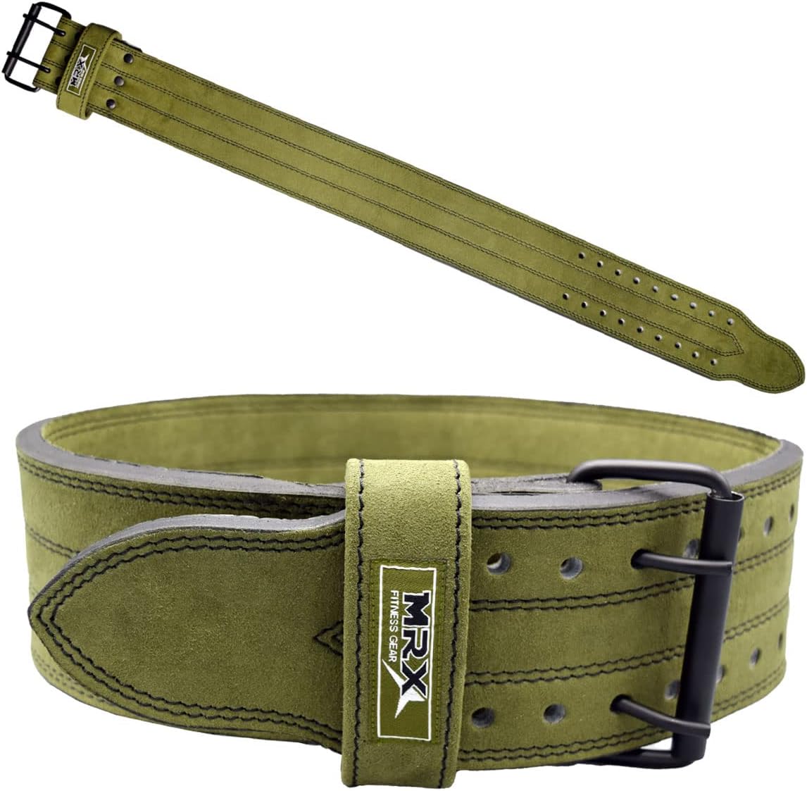 MRX Powerlifting Leather Belt 4" Wide 10mm Thickness Training Fitness Back Support Bodybuilding Belts with Steel 2 Prong Buckle