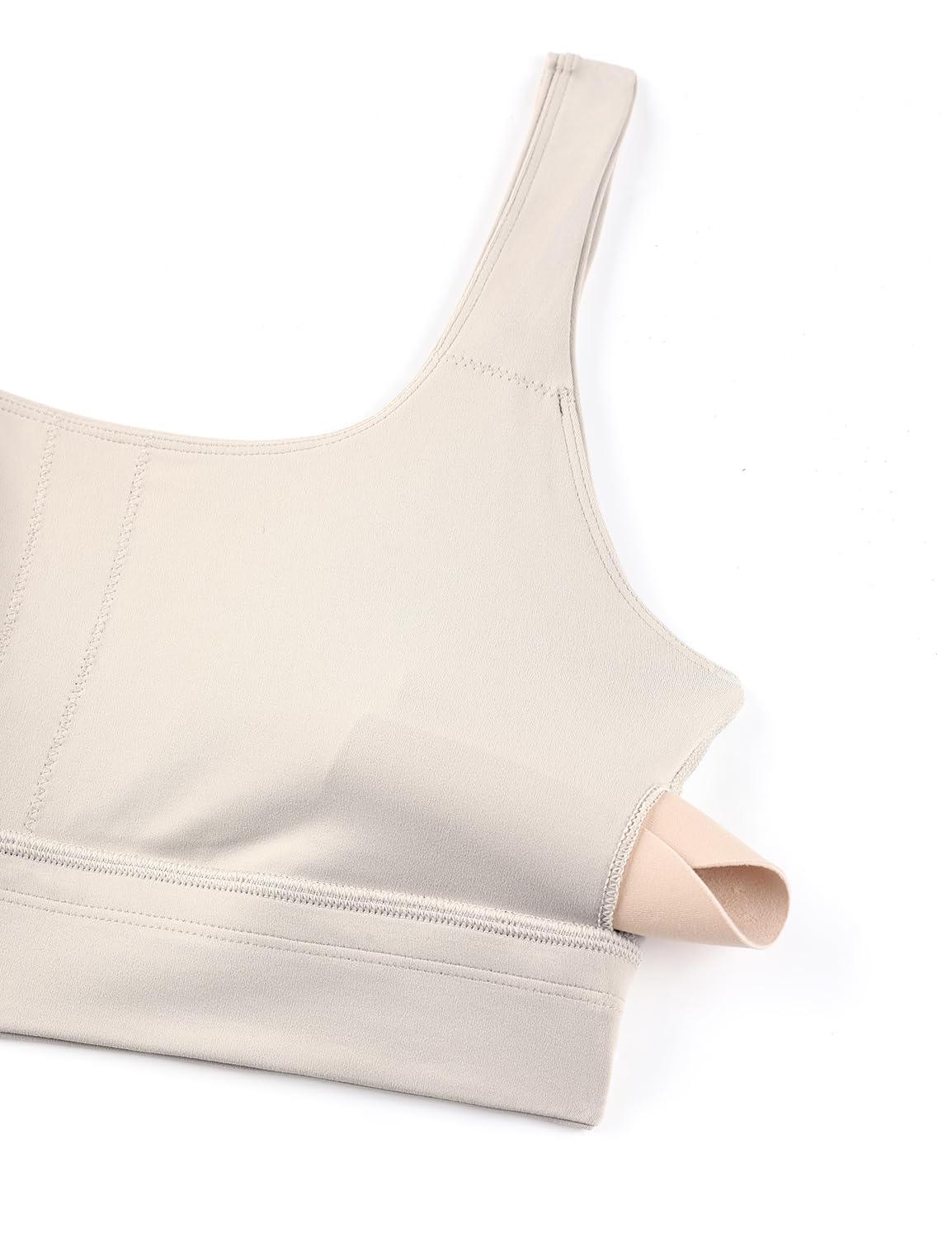 CRZ YOGA Butterluxe U Back Longline Sports Bras for Women - Scoop Neck Padded Yoga Workout Crop Top with Built in Pads Mojave Tan Medium