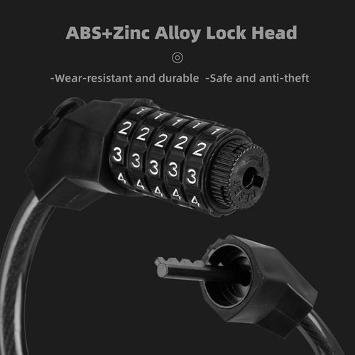 Bike Lock Cable 5 Digit Combination High Security Resettable Cable Lock Anti-Theft Accessories for Mountain Bike Road Bicycle Electric Bike Scooters