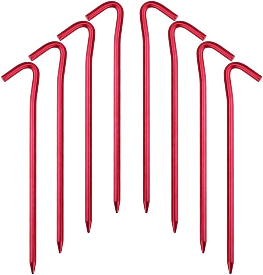 7075 Aluminum Tent Stakes 20 Pack - Ultralight 7 Inch Hook Tent Pegs with Carrying Pouch - Made for Camping Trip, Hiking and Gardening