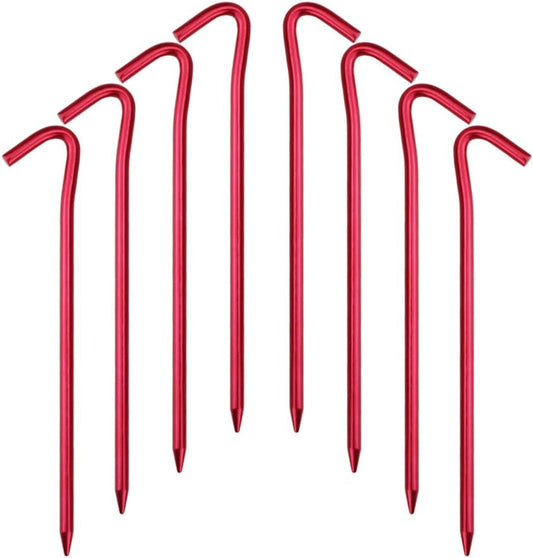 7075 Aluminum Tent Stakes 20 Pack - Ultralight 7 Inch Hook Tent Pegs with Carrying Pouch - Made for Camping Trip, Hiking and Gardening