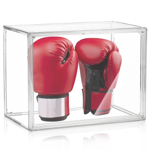 Clear Boxing Glove Display Case - Self-Assembly, UV-Protected With Black Base for Full Size Baseball and Boxing Gloves
