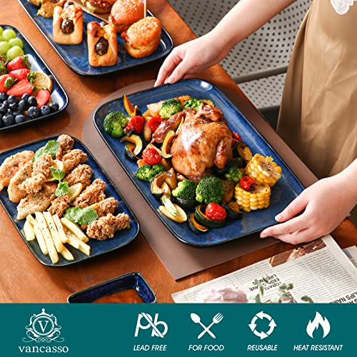 Vancasso Stern Serving Platters Set of 3 Blue Rectangular Trays - 11, 13, 15 Inches