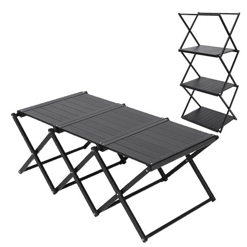 Portable Collapsible Table 3Tier Storage Racks Dual Purpose Folding Lightweight Aluminum Roll Up Large 3ft for Indoor Outdoor Picnic Backyard Camp Kitchen