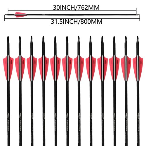 XXRRP ARCHERY 30Inch Carbon Arrows Archery Targeting Practice Hunting Carbon Arrows for Compound Bow Recurve Bow with Removable Tips(Pack of 12) (White&Pink)