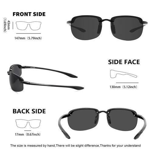 WISTON Polarized Sunglasses for Men Women Tr90 Rimless Sports Sunglasses for Baseball Running Fishing Driving W8003 Grey