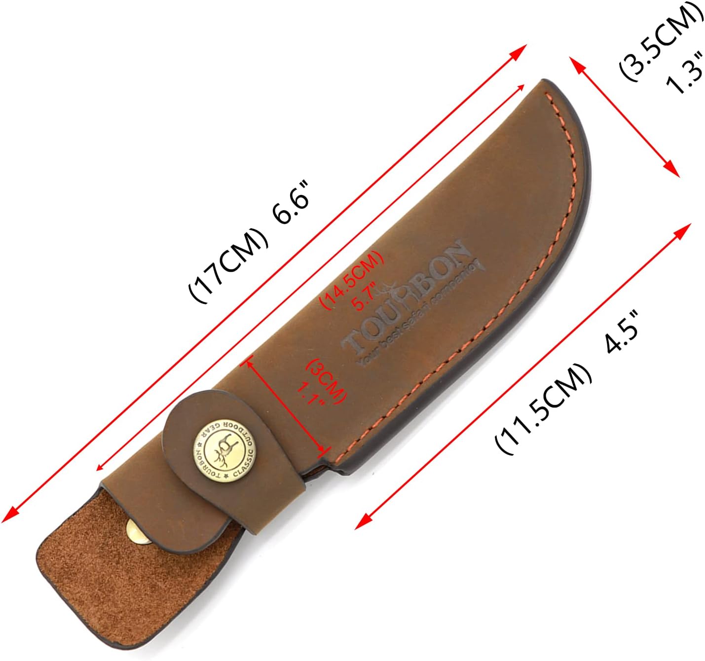 TOURBON Brown Leather Fixed Blade Knife Sheath with Snap Closure