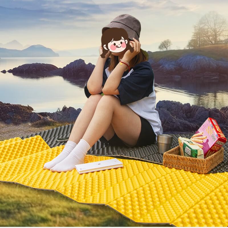 BowYouMe Yoga Mat as Sleeping Pad, Foldable, Lightweight, Moisture Proof, Backpacking, Camping, Hiking Sleeping Mat, Beige, Black, 27.94cm x 12.7cm, IXPE