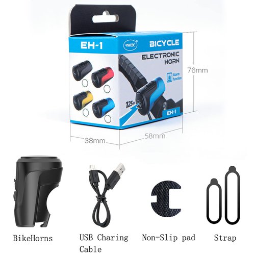 BSSOK Electric Bike Bell, 125db Anti-Theft Alarm Loud Electronic Bicycle Horn, 1 Sound Modes, USB Rechargeable Battery, Waterproof Bike Horn for Mountain Bike/Road Bike/BMX/Adults (Black 1 Sound)