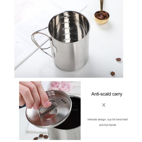 Tomotato Camping Cup with Lid, 12oz Stainless Steel Water Cup Mug with Foldable Handles and Lid, Portable Backpacking Mugs for Outdoor Camping Hiking(350ml)