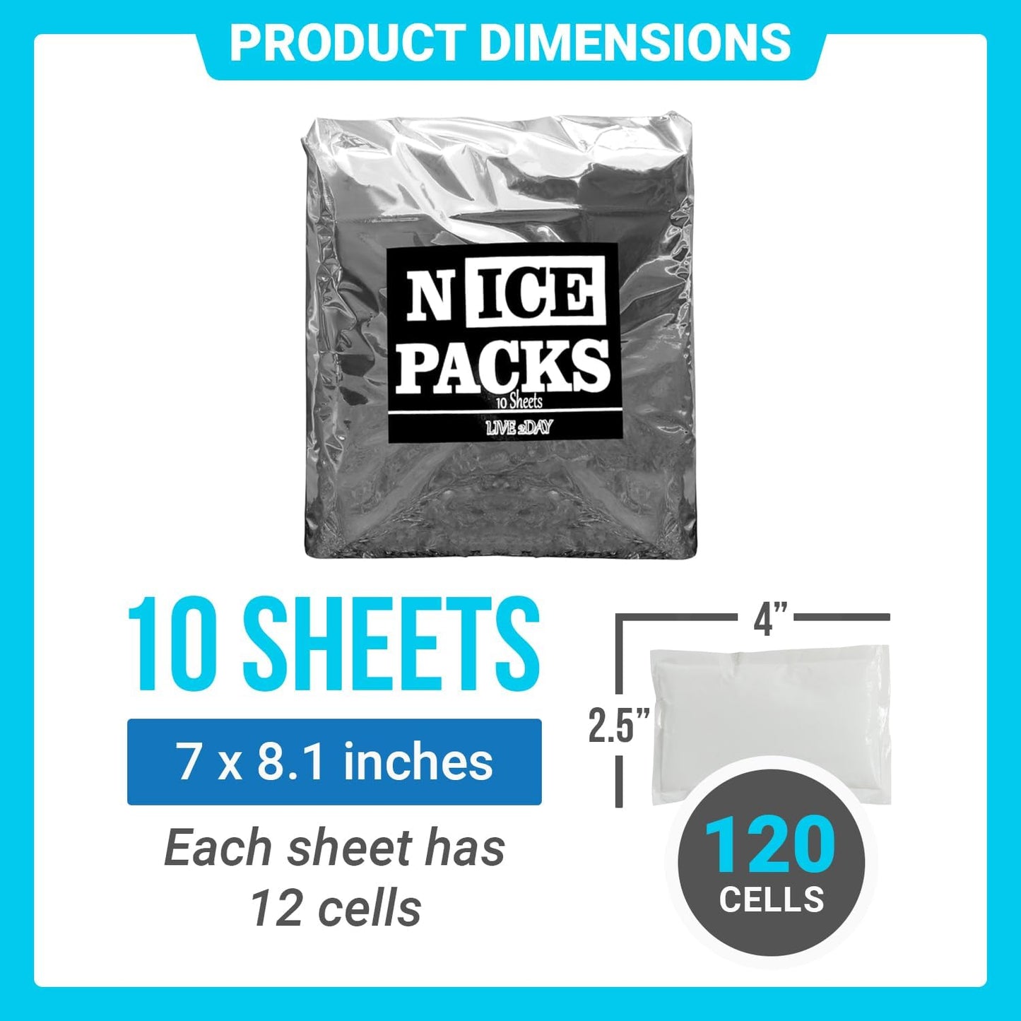 Nice Packs Reusable Dry Ice Packs for Coolers, Lunch Boxes, Frozen Food Shipping - Flexible and Long Lasting (10 Large Sheets)