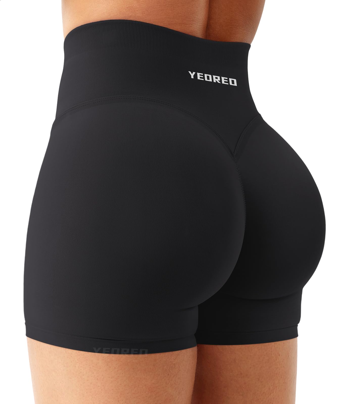 YEOREO Workout Shorts Womens Butt Lifting 4.5" Seamless Hidden Scrunch High Waist Gym Tummy Control Christiy Biker Shorts Black M