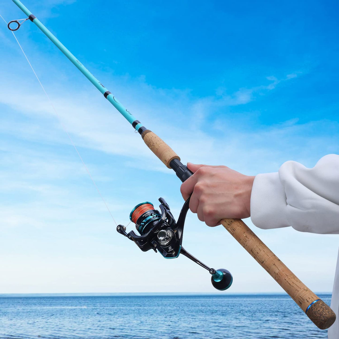 Sougayilang 7’ Fishing Rod and Reel Spinning Combo, 2 Piece Fishing Rod, Size 4000 Reel, Right/Left Handle Position, Suitable for Inshore Fishing- Blue