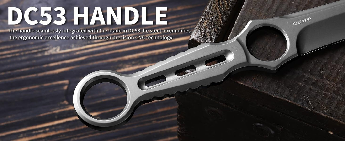 EDC Fixed Blade Knife with Sheath, Camping Knife Fixed Blade 3.3" DC53 Steel Outdoor Survival Blade Full Tang Hunting Knives for Men Women IB-01, Silver