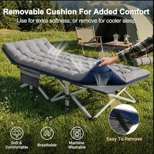 Oversized Camping Cot with Mattress Pad - Mist Variant, 78x32in, Heavy Duty Support