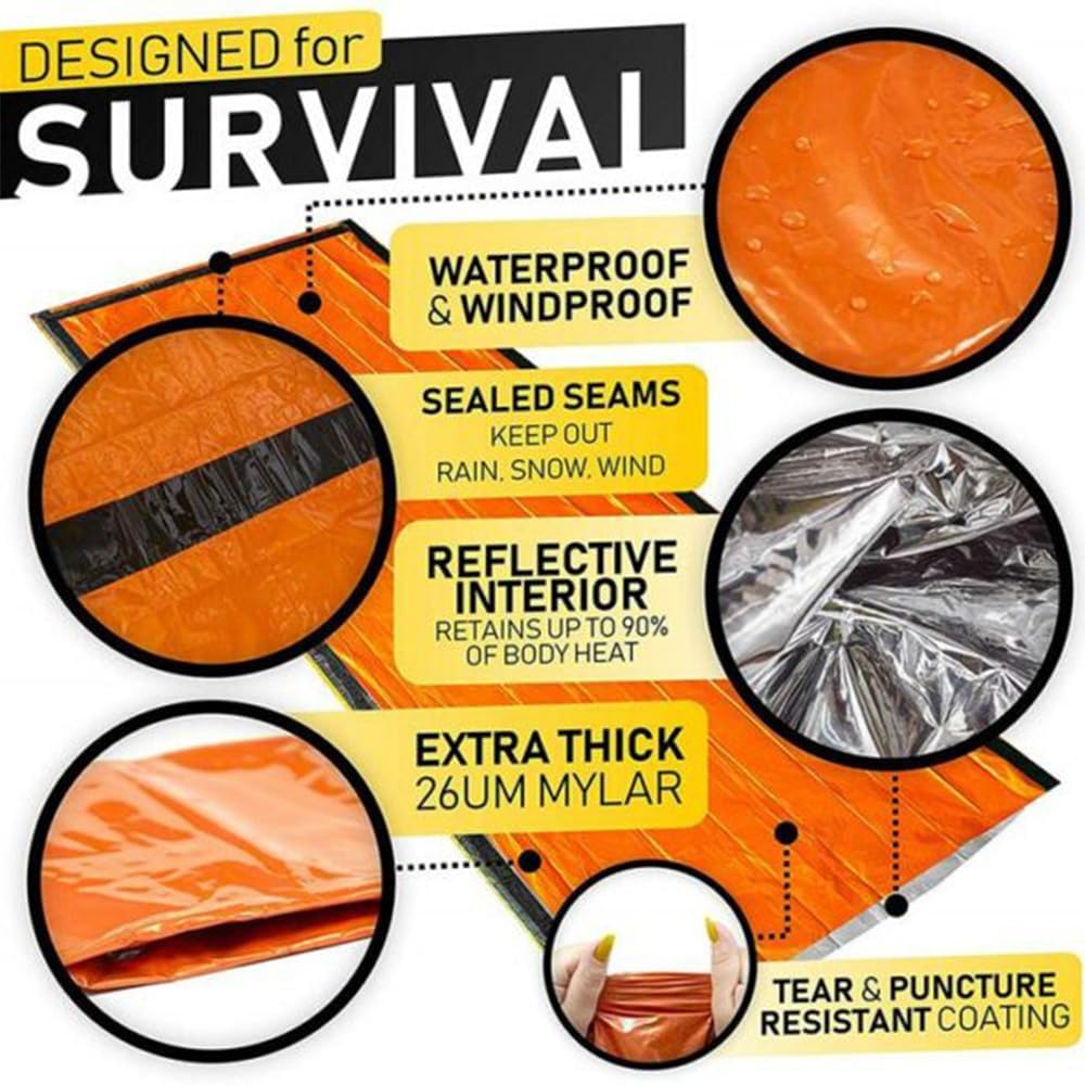 Emergency Sleeping Bag, 84"X36" Waterproof Survival Emergency Sleeping Bags for Survival, Pocket Size Survival Blanket, Thermal Bivy Sack for Outdoor Camping, Hiking,Hunting