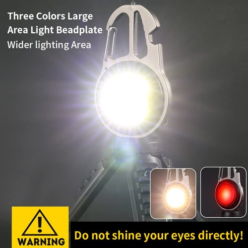 BY-J Cob Mini Flashlight Keychain Light, 500 Lumens Bright Rechargeable, Small Multi-Function Work Light, 7 Modes Portable Pocket Light Battery Display Bottle Opener for Camping Emergency Lighting