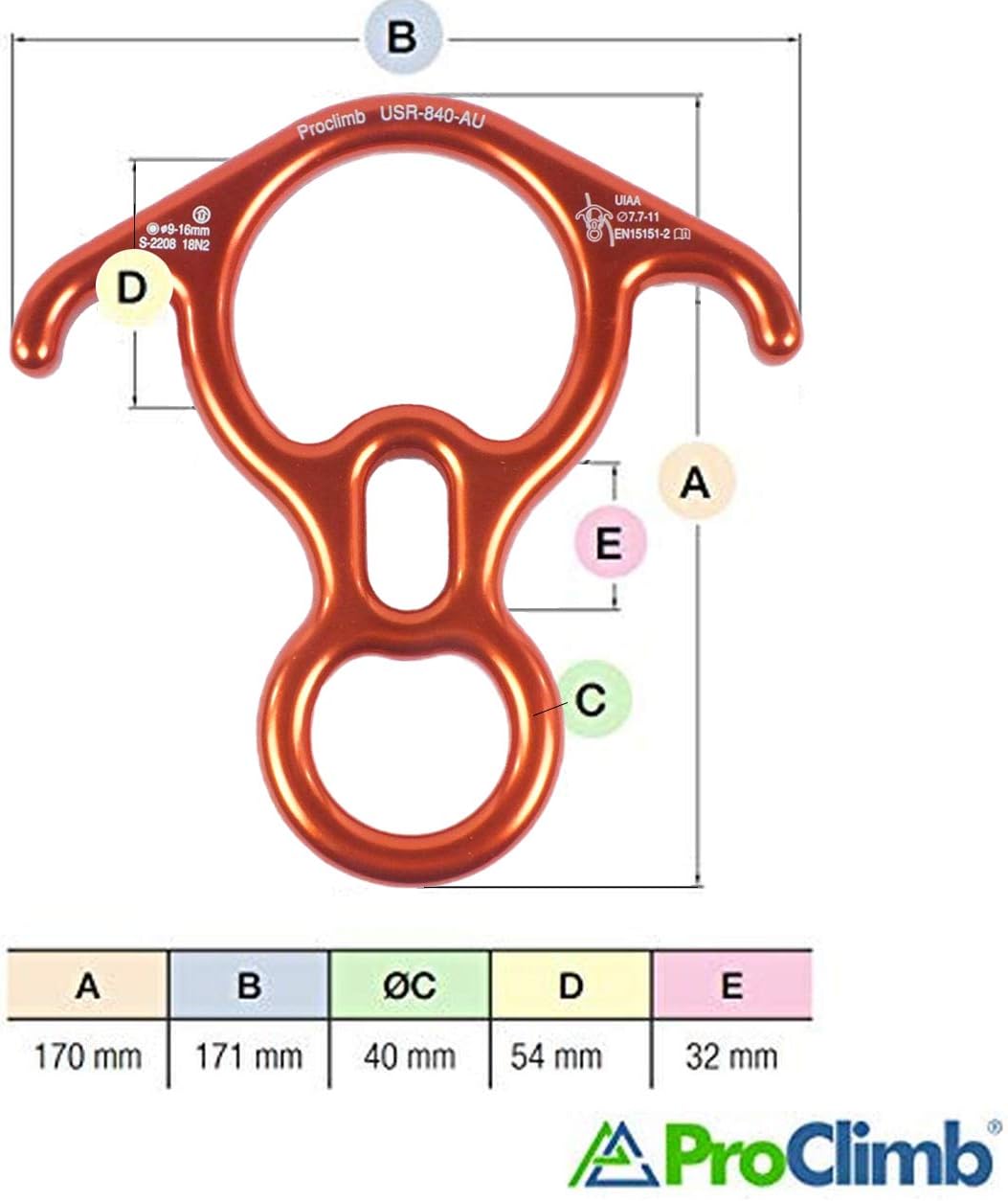 40kN Fall Rescue Big 8 Aluminum Descender with Bent-Ears Rappelling Gear Belay Device (Orange)