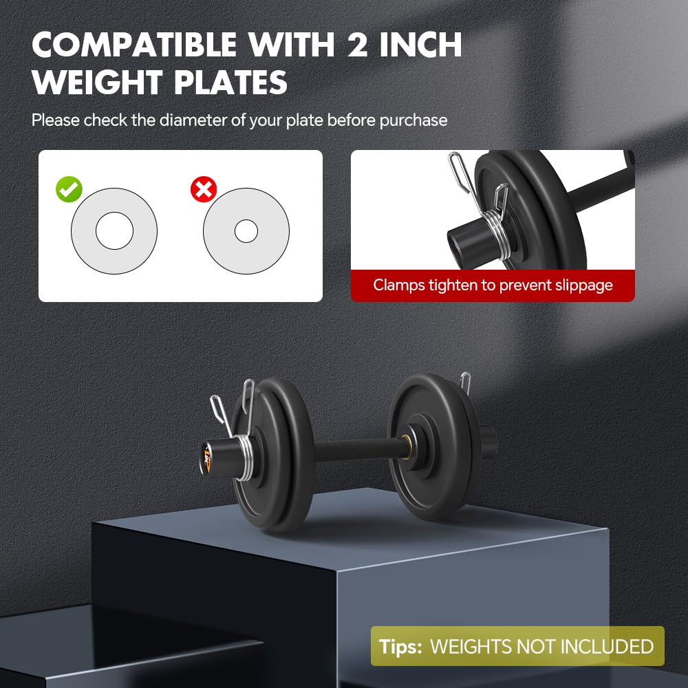 16" Olympic Dumbbell Handles, Pair of Loadable Dumbbell Bar Set for 2 Inch Olympic Weight Plates, Heavy Duty Dumbbell Bar for Home Gym Workout Strength Training, 2 Pair of Spring Collars Included