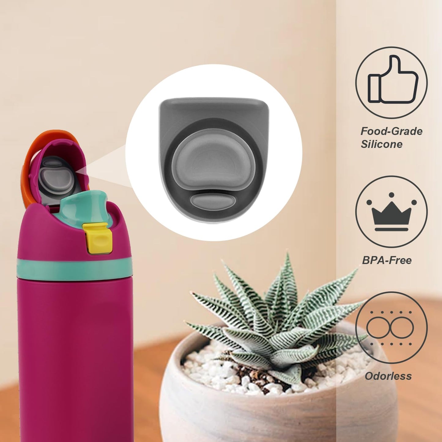 3pcs Replacement Stopper Compatible with Owala FreeSip 24oz 32oz, BPA-Free Silicone Water Bottle Lid Gaskets Replacement for 19/24/32/40oz Bottle Mouth Cap Stopper Seal Parts Accessories (Grey)