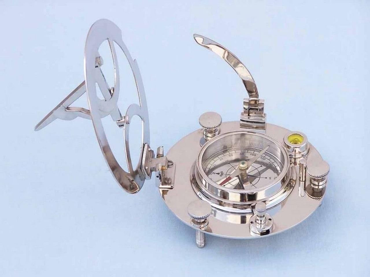 Hampton Nautical Antique Brass Round Sundial Compass with Rosewood Box, 6"