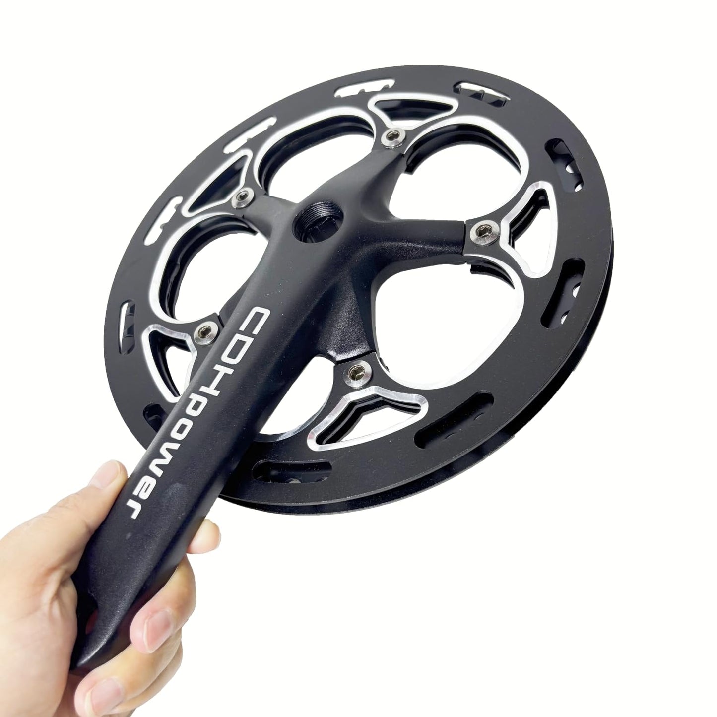 AUTES Single Speed Bike Crankset 52T/170mm/130mmBCD Alum Double Chainring Guard Square Hole Crank Arm Set for City Bike/Electric Bike/Road Bikes/MTB/Folding Bicycle