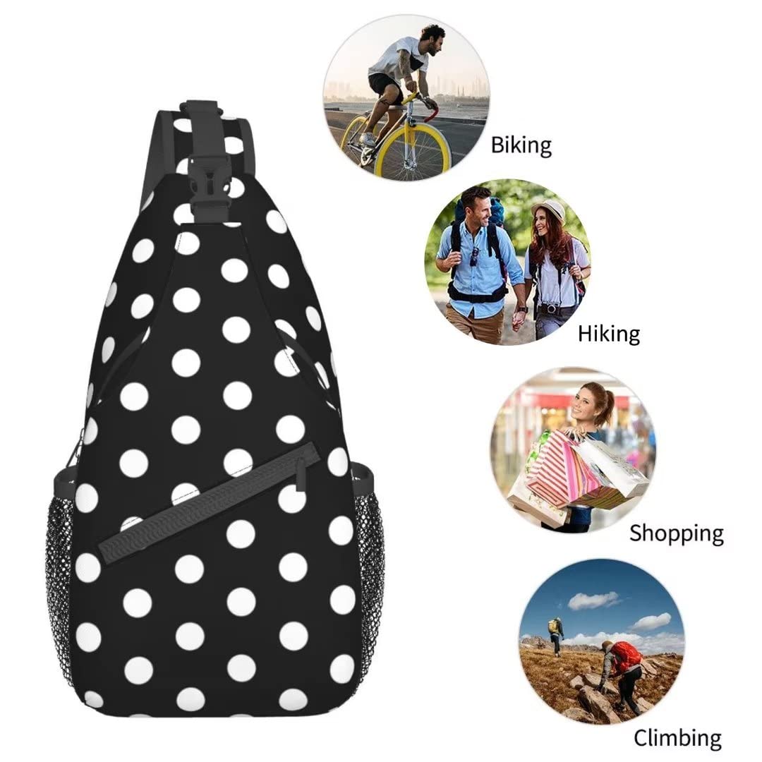 SURERUIM Black White Polka Dot Sling Bag for Women Men Crossbody Shoulder Backpack White Dots on Black Background Dice Design Chest Bags Abstract Dots Pattern Casual Travel Hiking Daypack
