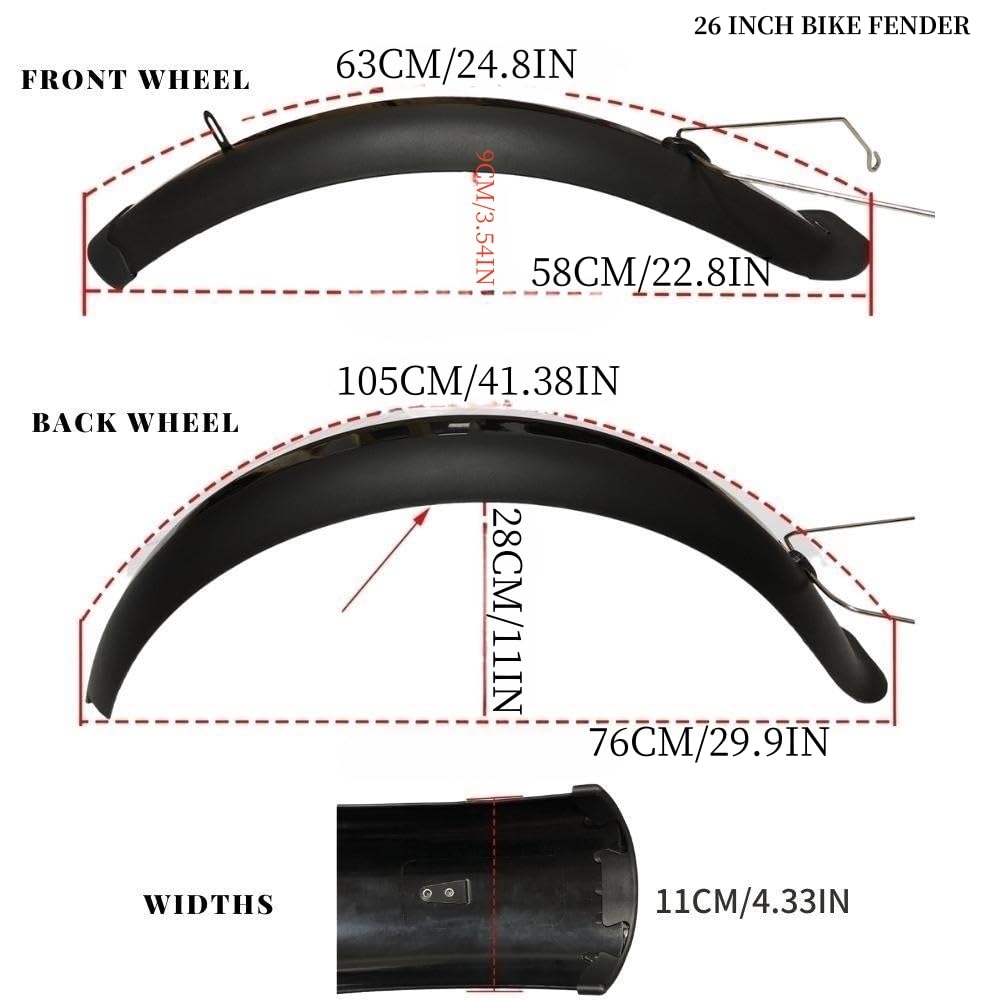 Fat Bike Fender Front and Rear Fender Set for Fat Tire Bike Wings Full Coverage Set for E-bike Mountain Bike (GREY, 26 INCH)