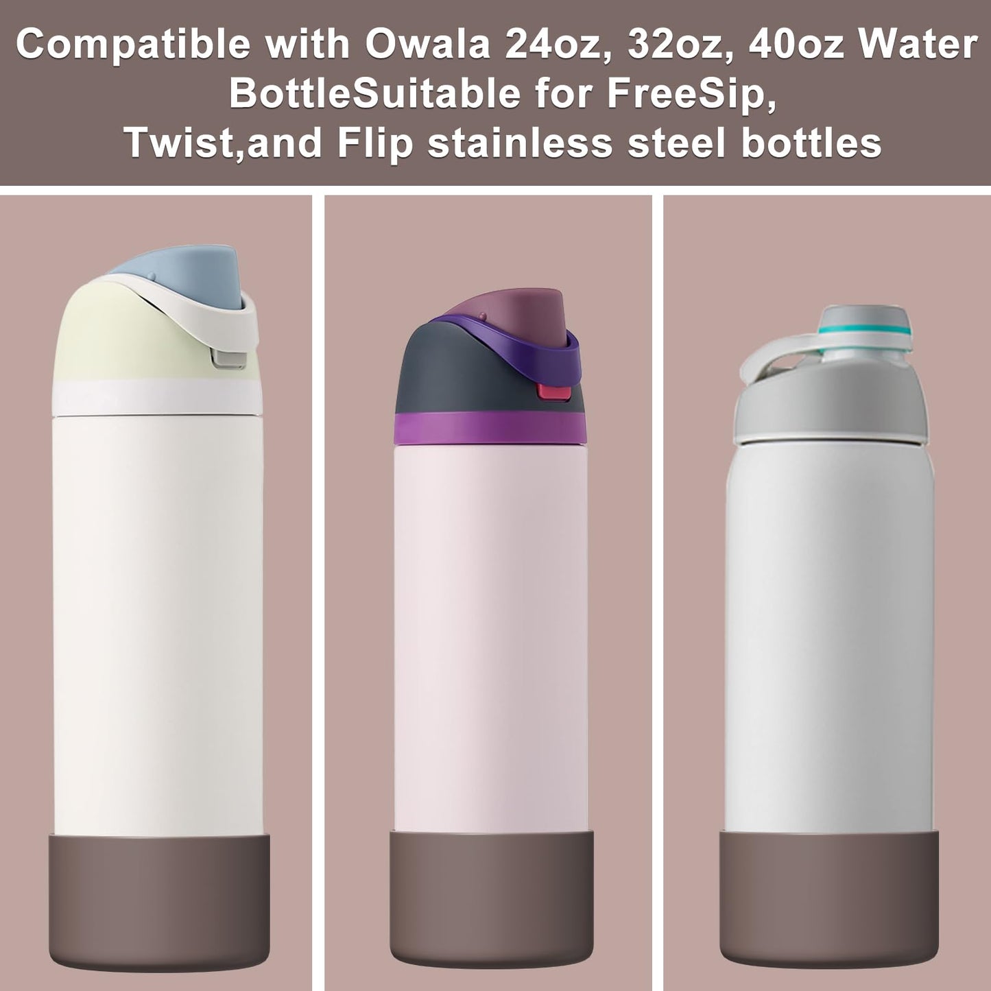 Affute Silicone Boot for Owala Water Bottle 24 oz, Anti-Slip Protective Sleeve for FreeSip/Twist/Flip Water Bottles, BPA Free, Bottom Bumper Cover Protects Water Bottles from Scratches (Brown)