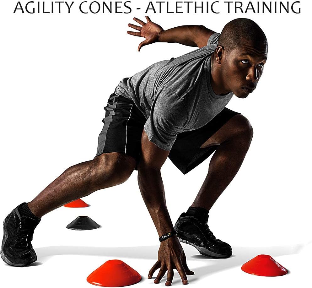 Agility Cones 20-Pack | Extra-Durable Red & Black for Soccer & Football