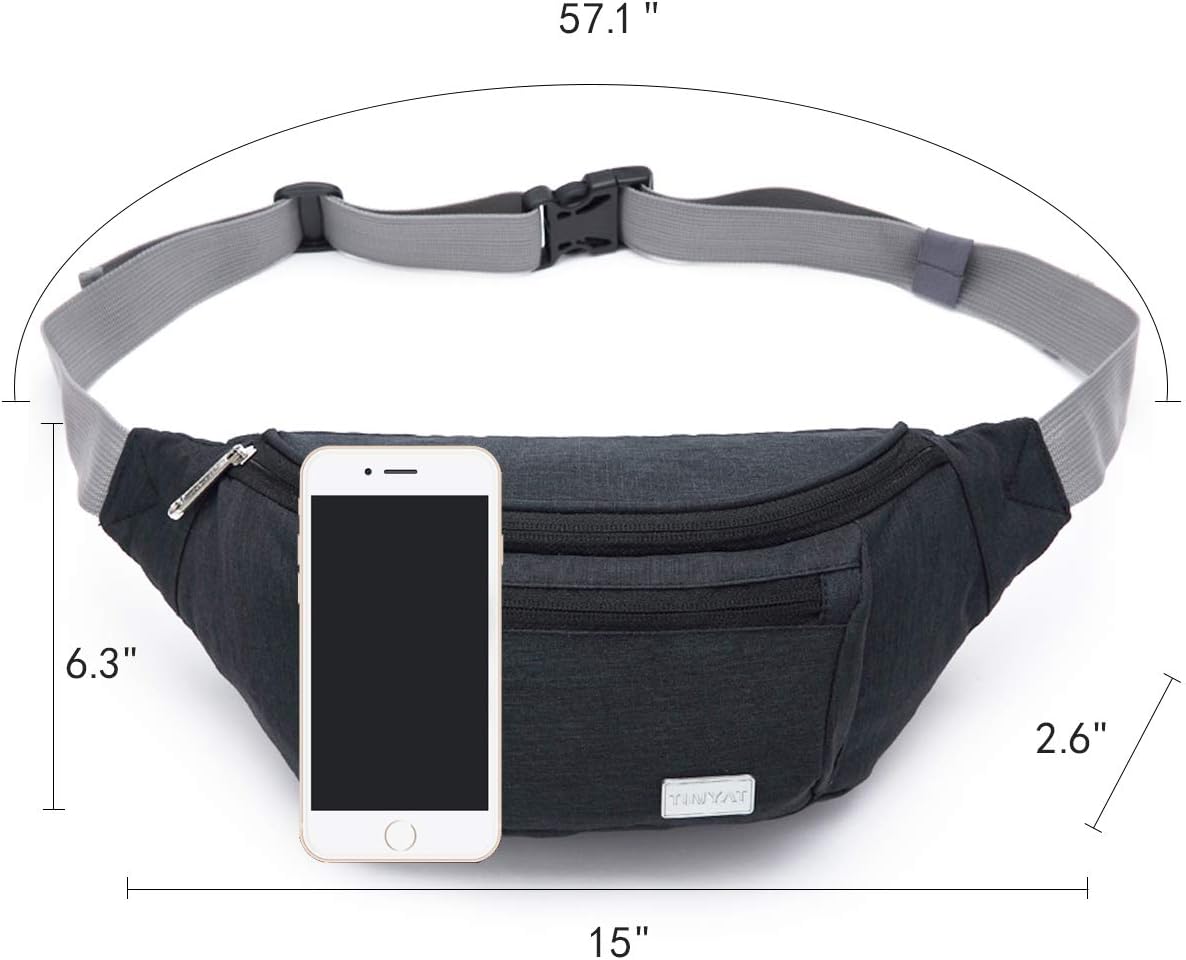TINYAT Large Fanny Pack Travel Waist Bag Lightweight for Men&Women with Adjustable Strap T206 Blue