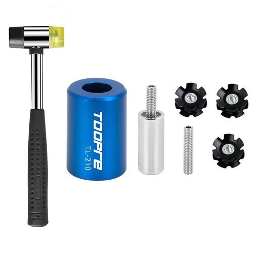 Ragyzity 7 PCS Bike Bicycle Fork Star Nut Setting Installer Install Tool with 3 Free Star Nuts, Bike Fork Installer Setting Tool and Rubber Hammers with Star Nuts, MTB Star Nut Tool