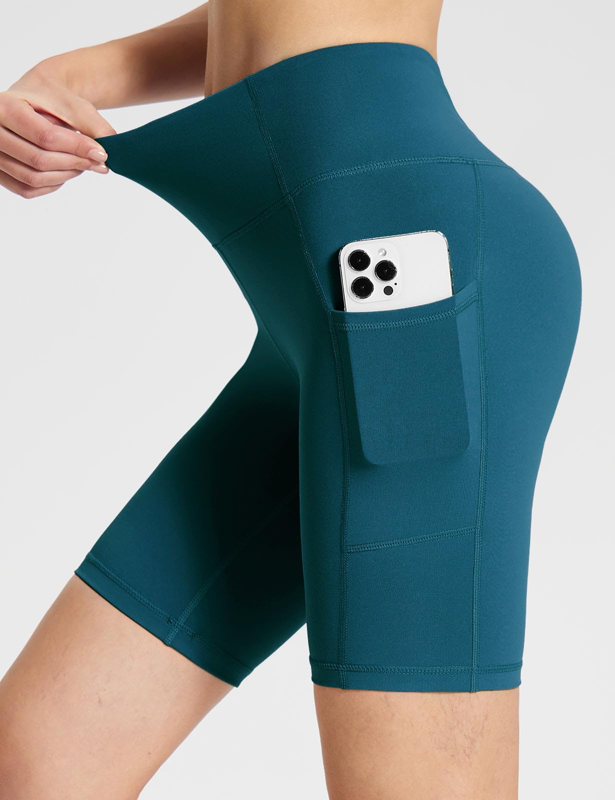 baleaf Biker Shorts Women Yoga Gym Workout Spandex Running Volleyball Tummy Control Compression with Pockets 8" Blue XS