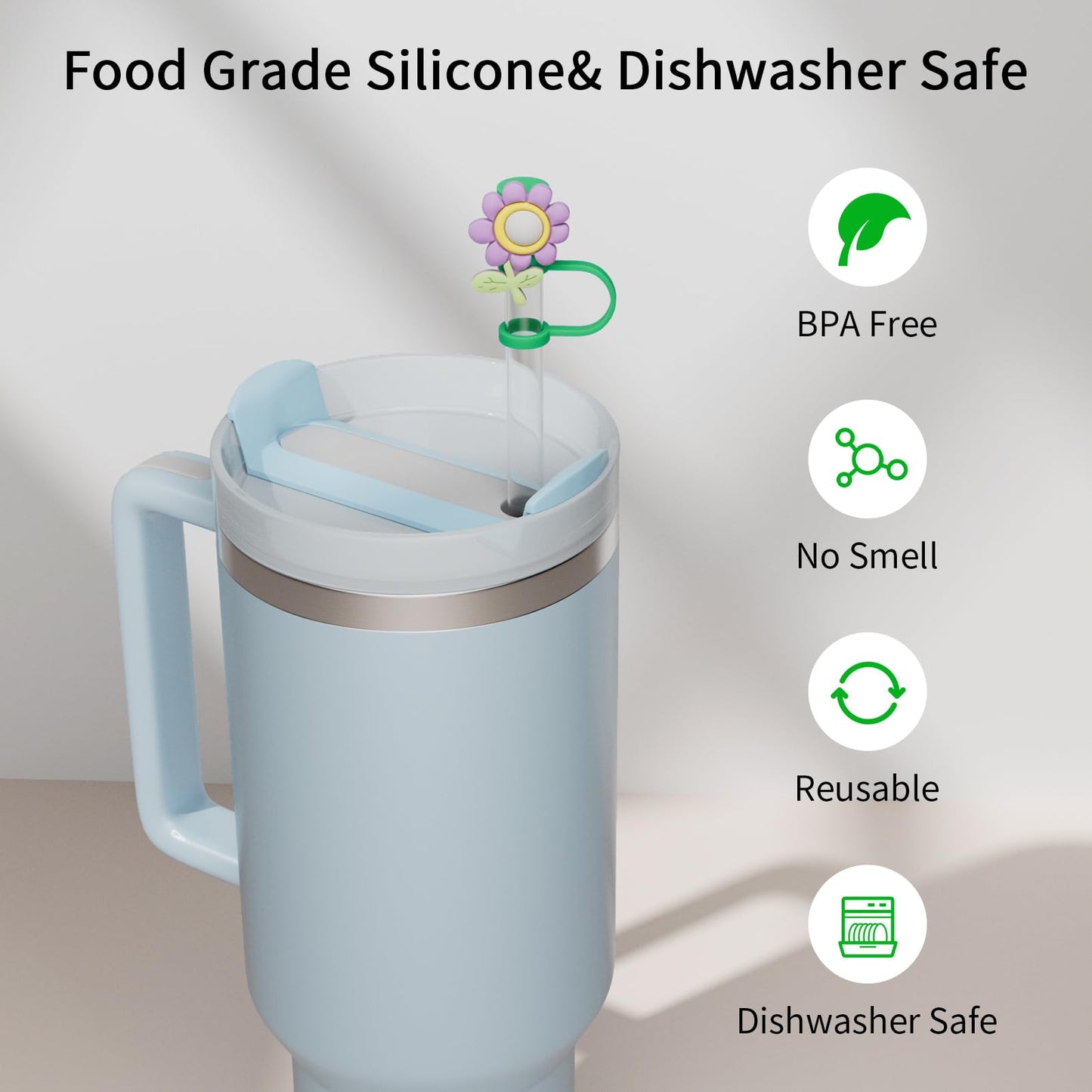 6 PCS Silicone Spill Stopper Set for Stanley Cup Straw Covers 30 oz / 40 oz Tumbler Leak Proof Drink Stoppers Silicone Straw Stopper Caps for Stanley Cup Accessories-Flower