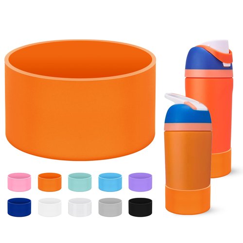 Mokoart Silicone Boot Compatible with Owala Kids Water Bottle 16/14 oz, Anti-Slip Rubber Bottom Protective Sleeve for Owala Kids FreeSip 16oz, Accessories for Owala Kids Flip 14oz (Orange)
