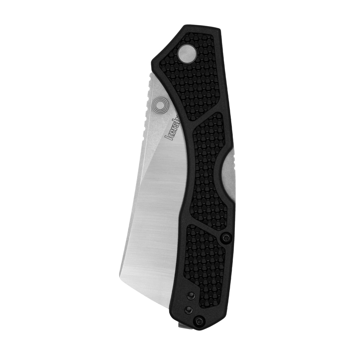Kershaw Hatch Folding Pocket Knife, 3.15 inch Cleaver Style D2 Stainless Steel Blade, Black Handle, Mid Lock Mechanism, Pocketclip