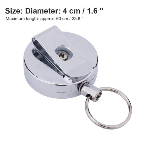 RiToEasysports Retractable Key Ring, Portable Retractable Belt Clip Key Ring with 60cm Stainless Steel Rope