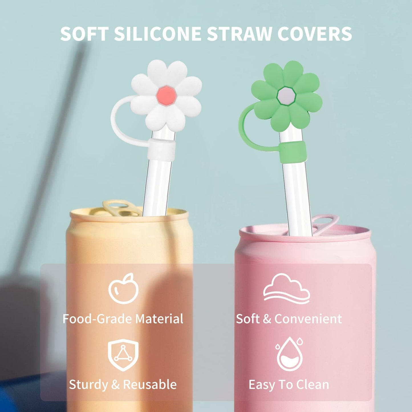 5 Pcs Silicone Flower Straw Covers Cap ，Cute Toppers Compatible with Stanley Cup 20 30 40 Oz，Dust-Proof Protector Plugs，Reusable Drinking Tips Lids，Water Bottle Accessories for Traveling